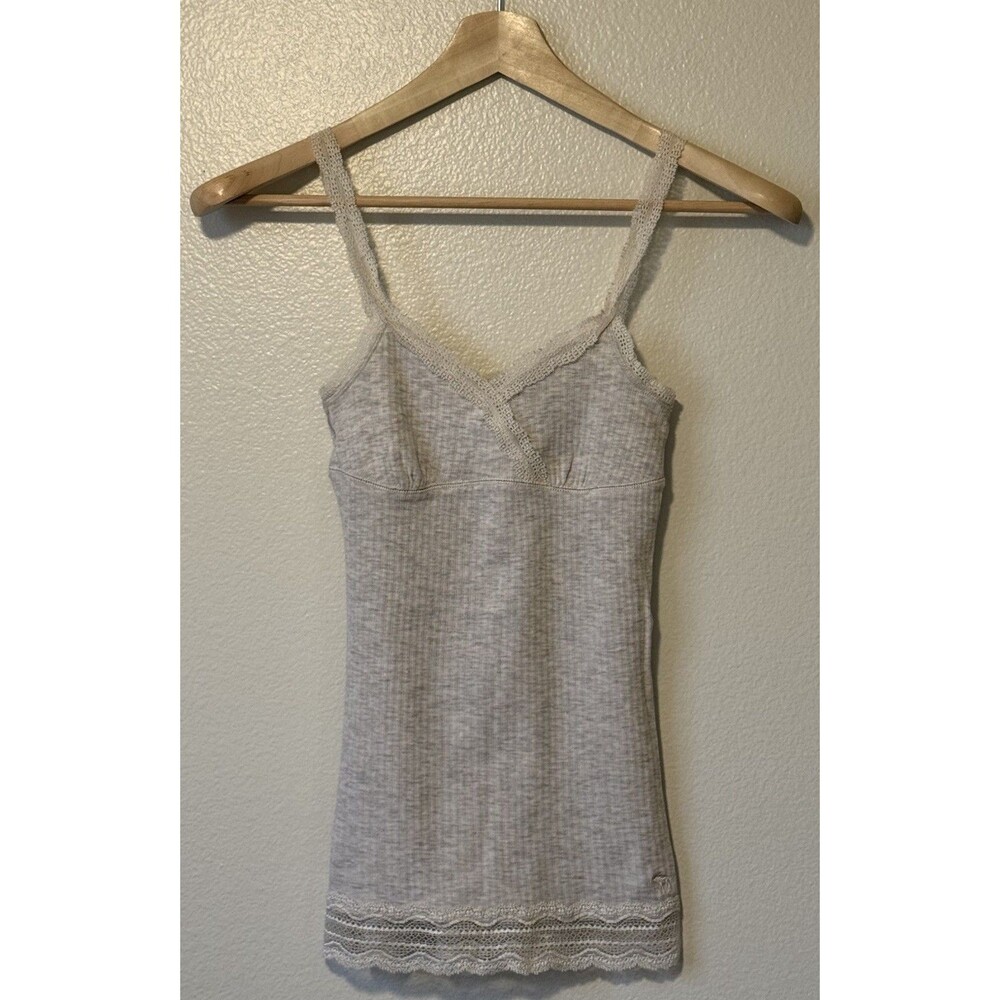 Abercrombie & Fitch Y2K 00s Lace Trim Camisole Tank Top Size Large Oatmeal